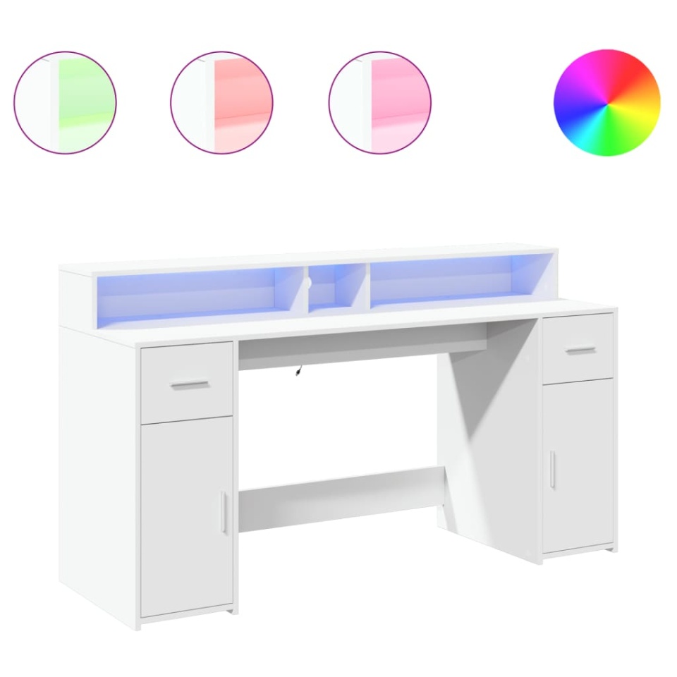 Birou cu lumini LED, alb, 160x55x91 cm, lemn prelucrat - 1 | YEO