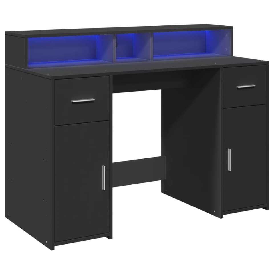 Birou cu lumini LED, negru, 120x55x91 cm, lemn prelucrat - 2 | YEO