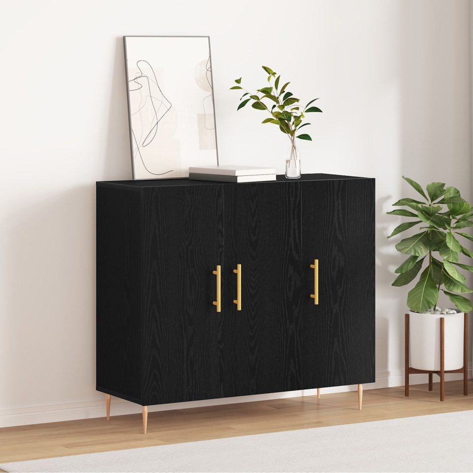 Bufet Negru din Stejar 90x34x80 cm din Lemn Stratificat - 2 | YEO