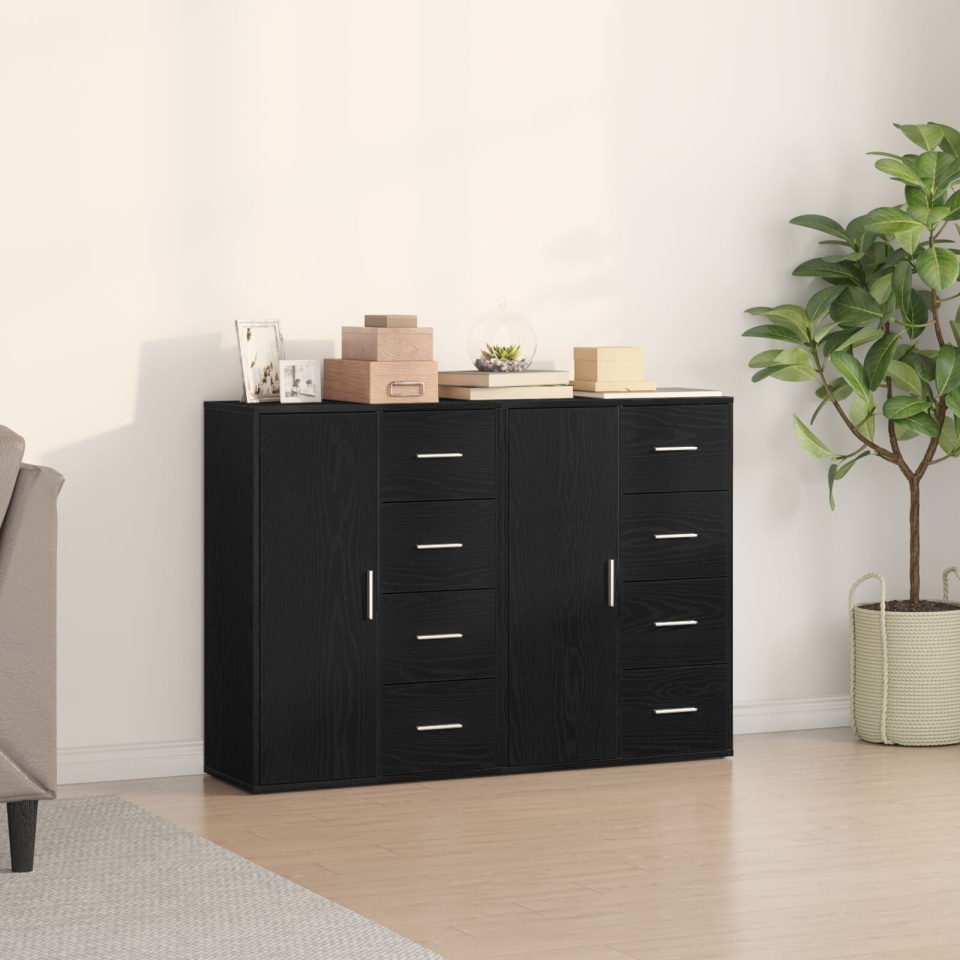 Bufete 2 buc Negru Stejar 60x31x84 cm Lemn Ingineresc