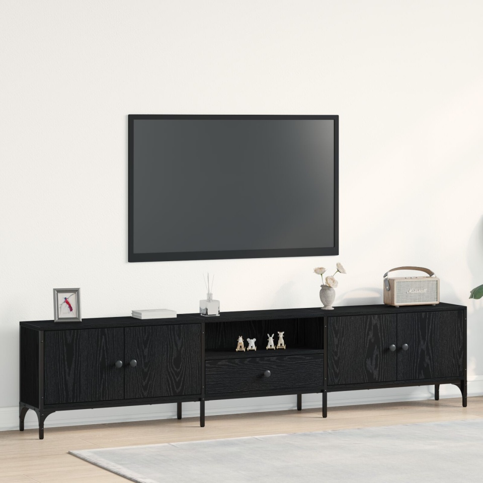 Cabinet TV cu Sertar Negru Stejar 200x25x44 cm Lemn prelucrat