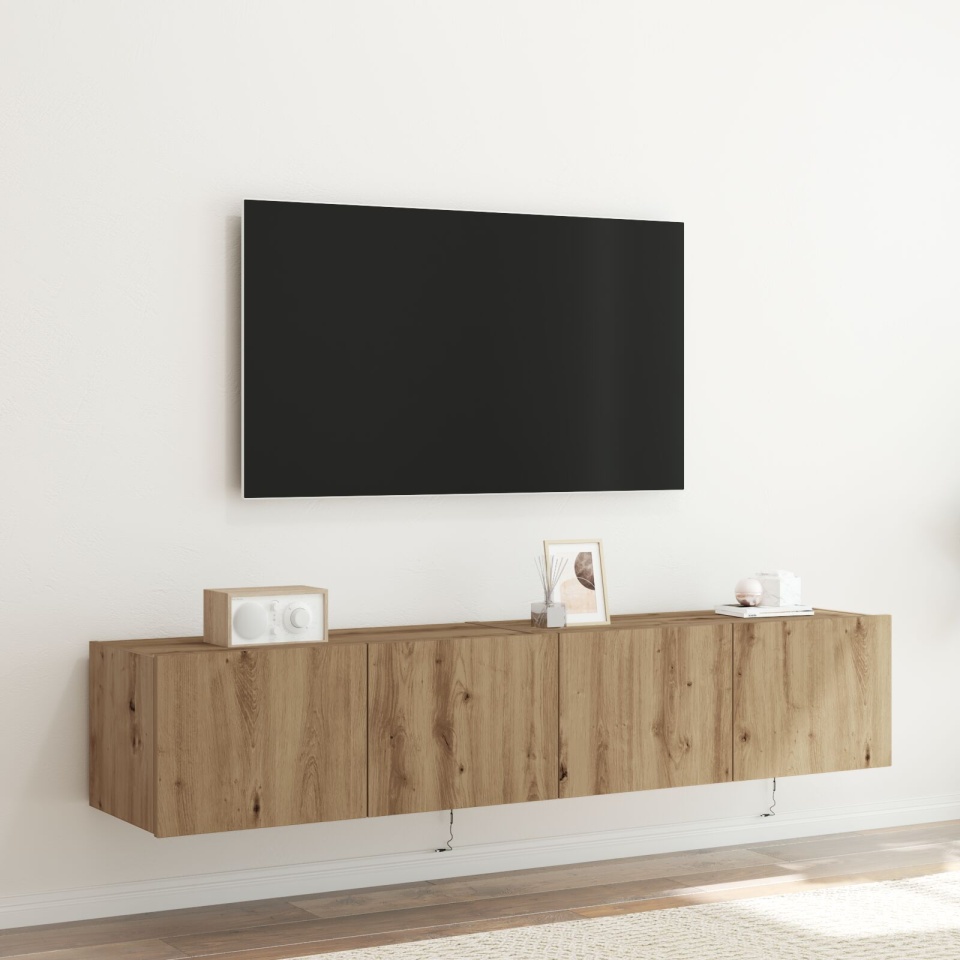 Cabinete TV cu lumini LED 2 buc Artisan Stejar 80x35x31 cm
