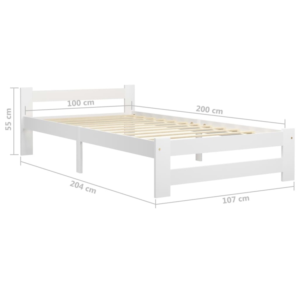 Cadru de pat, alb, 100 x 200 cm, lemn masiv de pin - 4 | YEO