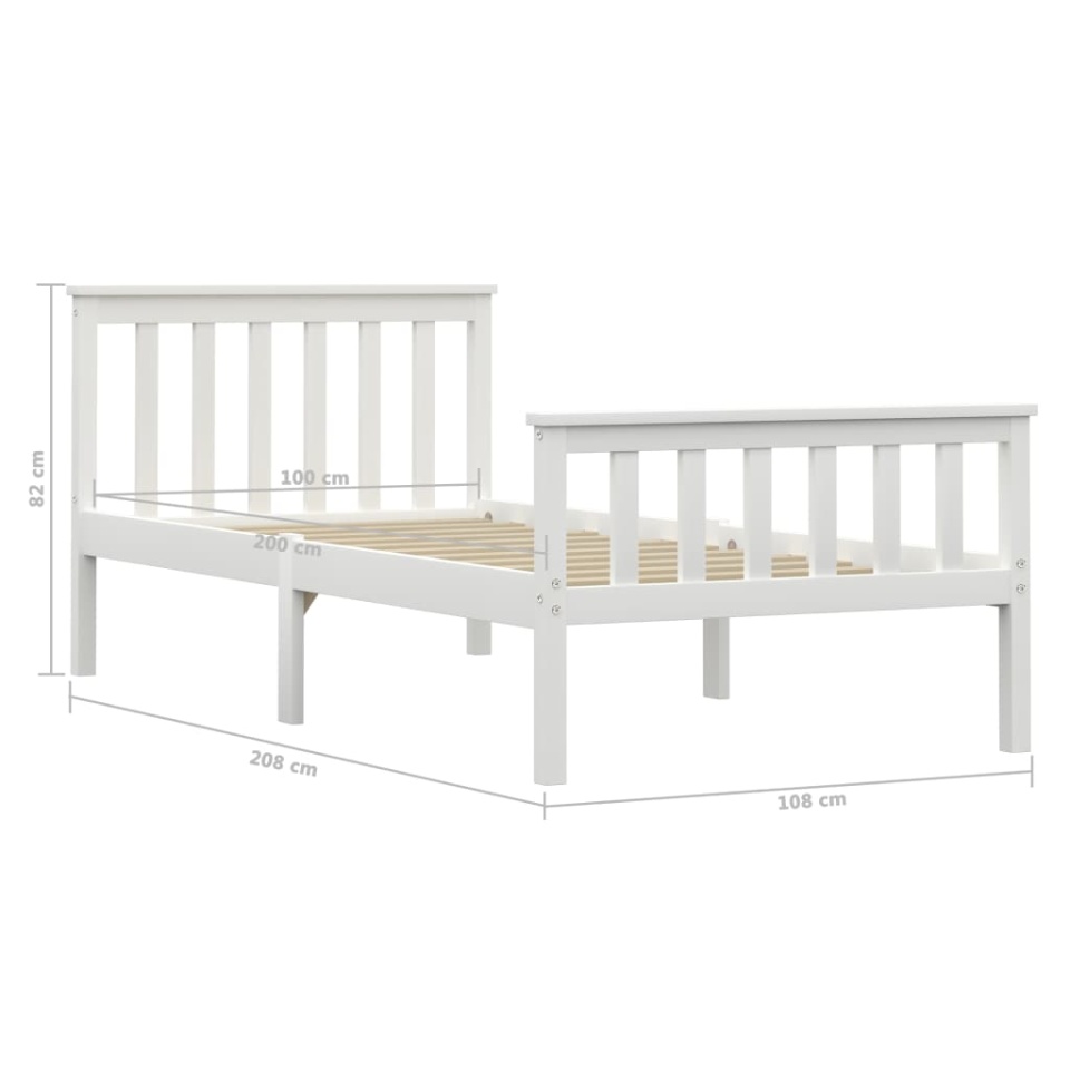 Cadru de pat, alb, 90 x 200 cm, lemn masiv de pin - 4 | YEO