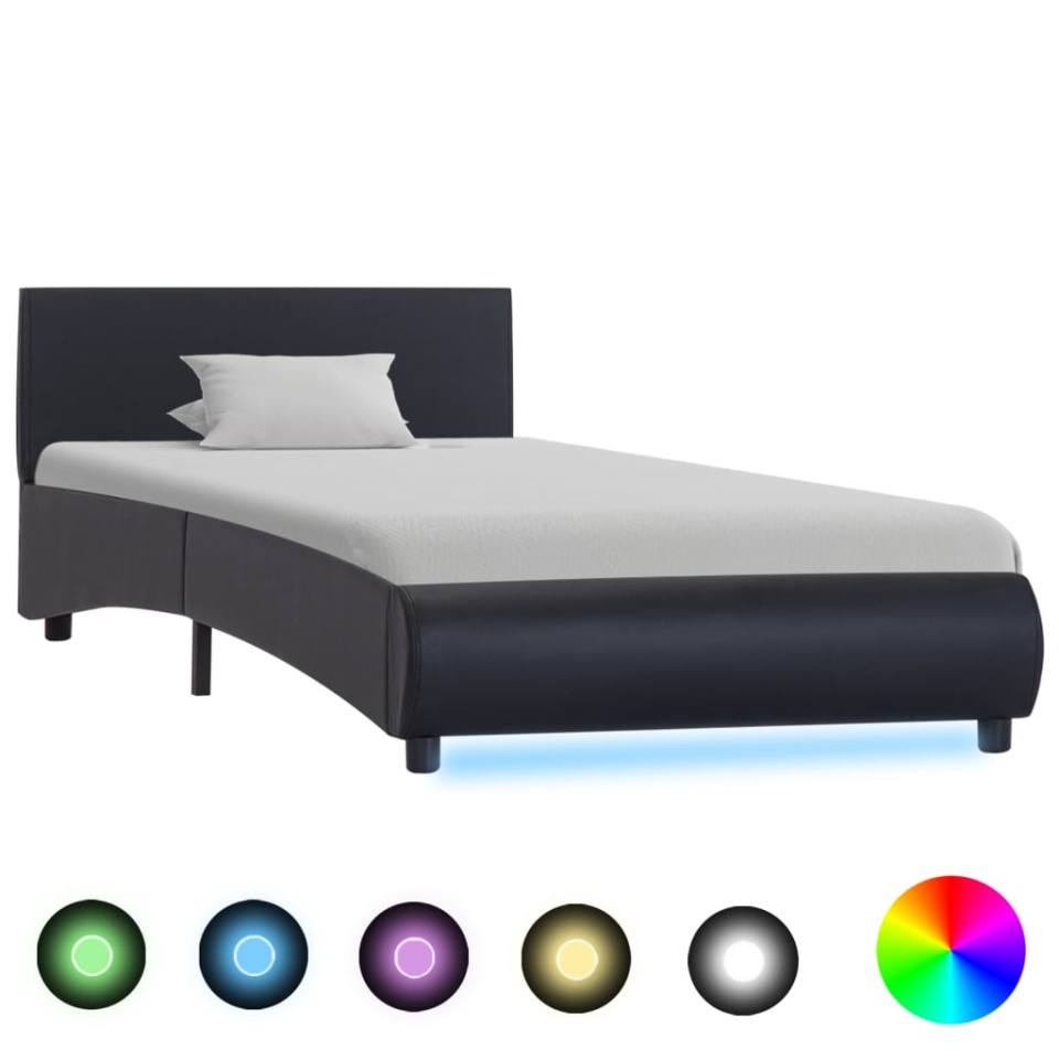 Cadru de pat cu LED, negru, 90 x 200 cm, piele ecologică
