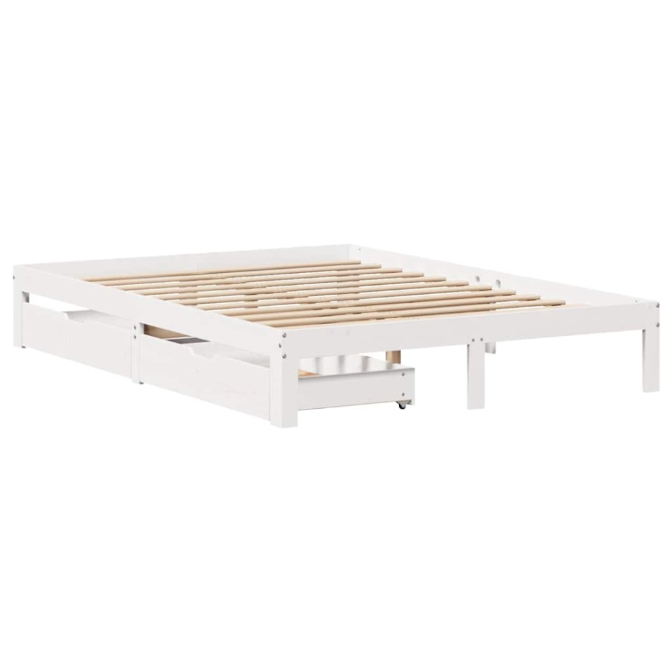 Cadru de pat cu sertare, alb, 140x190 cm, lemn masiv de pin - 2 | YEO