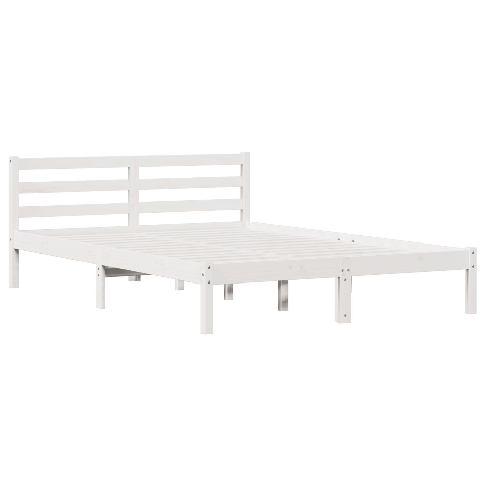 Cadru de pat cu tăblie, alb, 160x220 cm, lemn masiv de pin - 2 | YEO