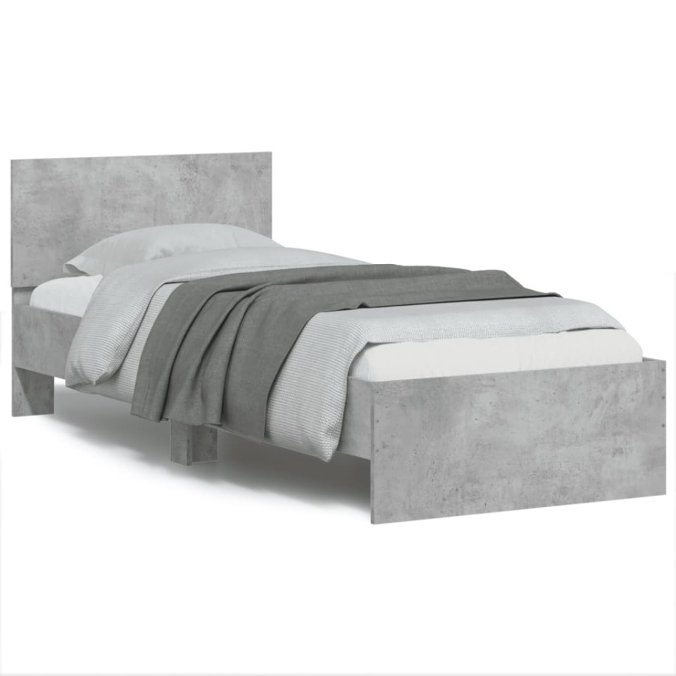 Cadru de pat cu tăblie, gri beton, 90x190 cm, lemn prelucrat - 1 | YEO