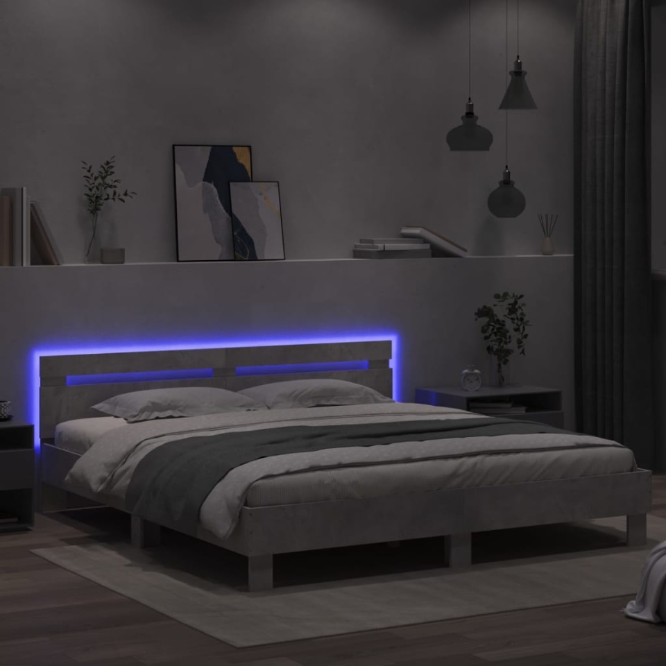 Cadru de pat cu tăblie și LED, gri beton, 160x200 cm - 3 | YEO