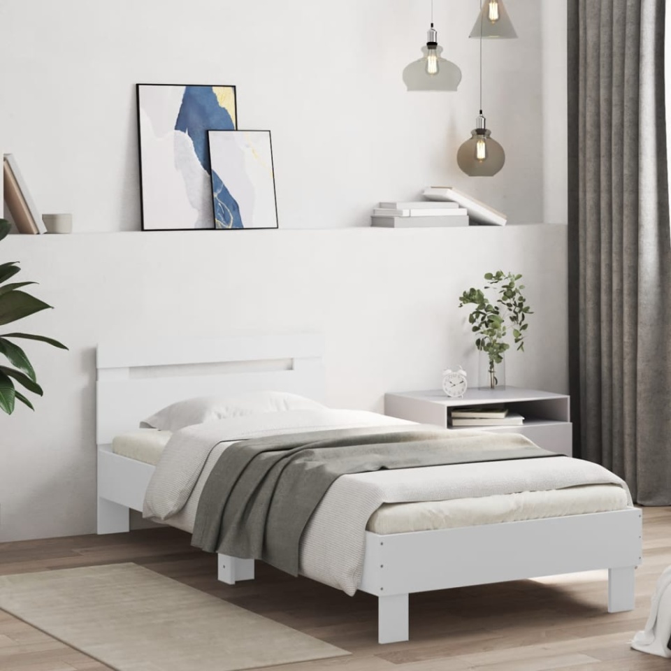 Cadru de pat cu tăblie și lumini LED, alb, 90x190 cm - 2 | YEO