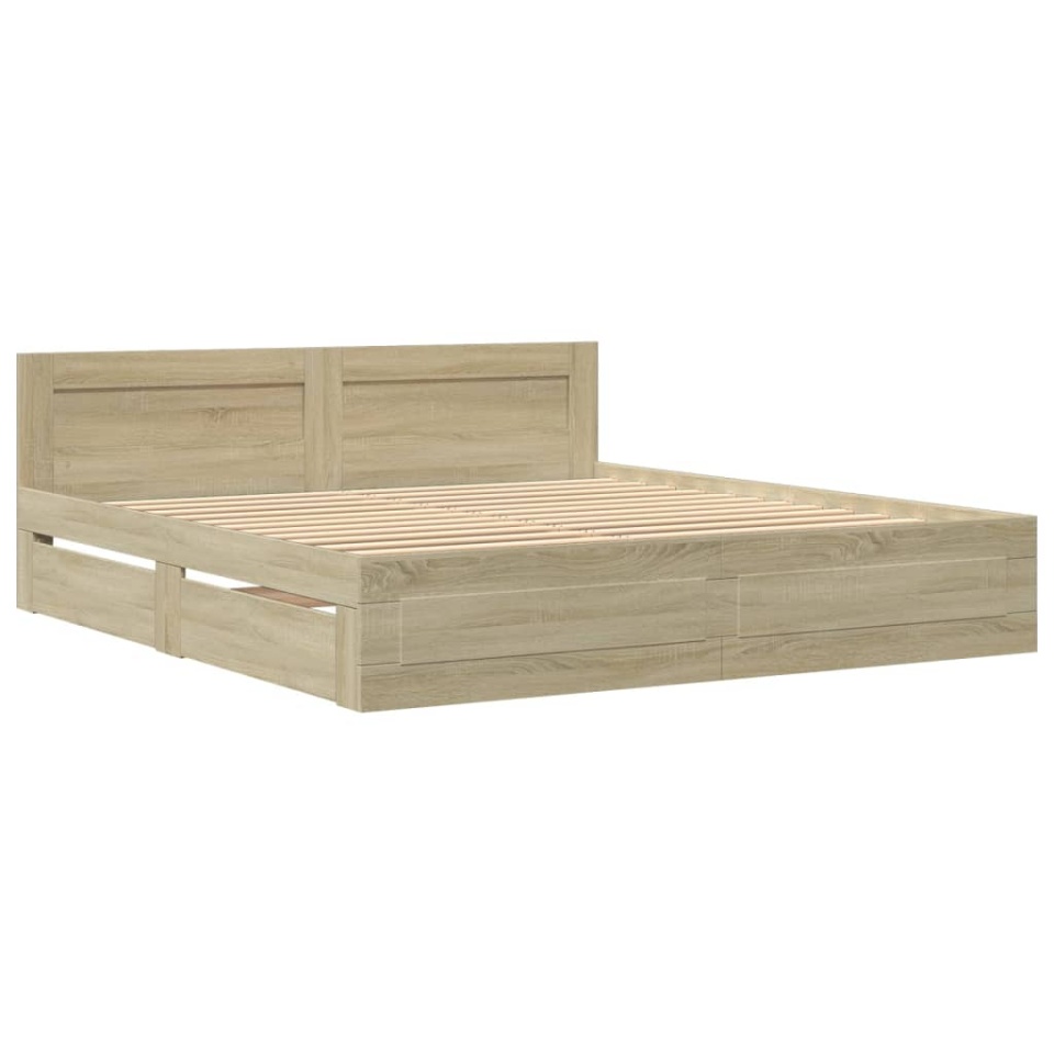 Cadru de pat cu tăblie stejar sonoma 180x200 cm lemn prelucrat - 2 | YEO