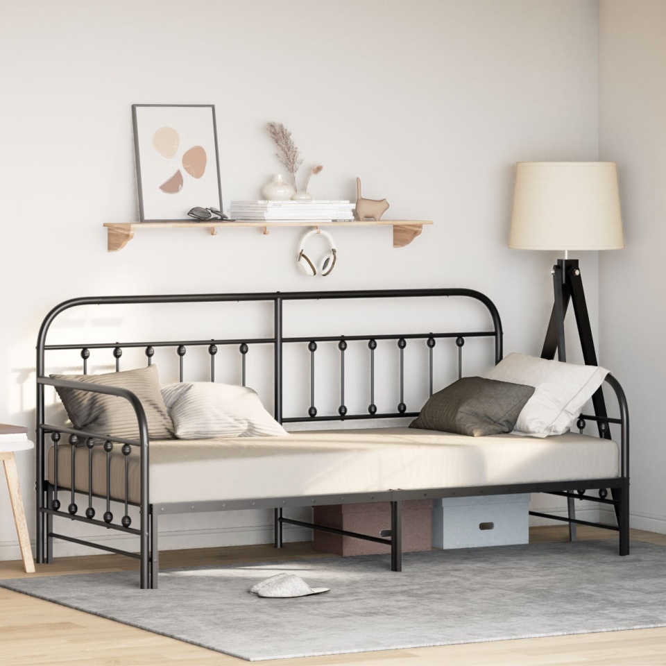 Cadru de pat daybed cu pat suplimentar Negru 90x200 cm Oțel