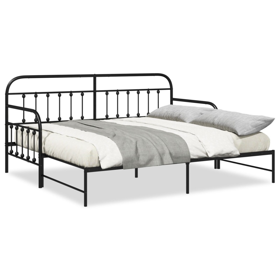 Cadru de pat daybed cu pat suplimentar Negru 90x200 cm Oțel - 2 | YEO