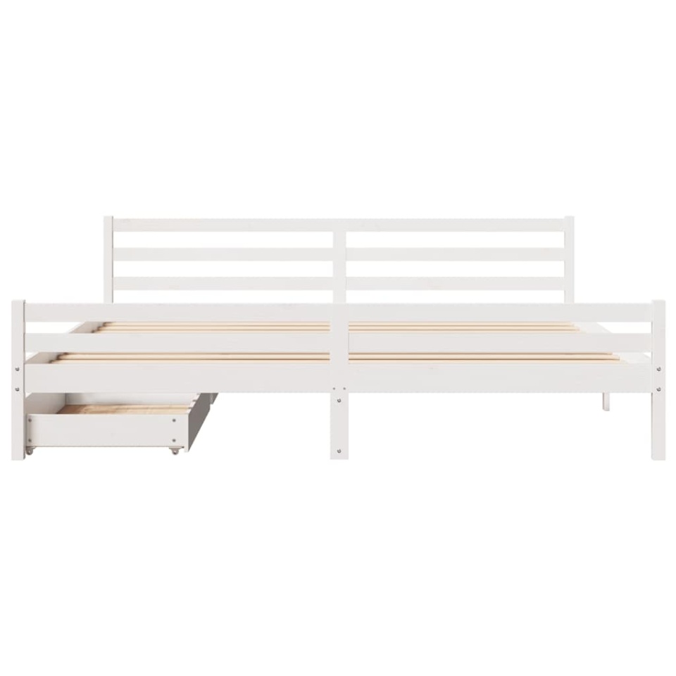 Cadru de pat fără saltea, alb, 200x200 cm, lemn masiv pin - 3 | YEO