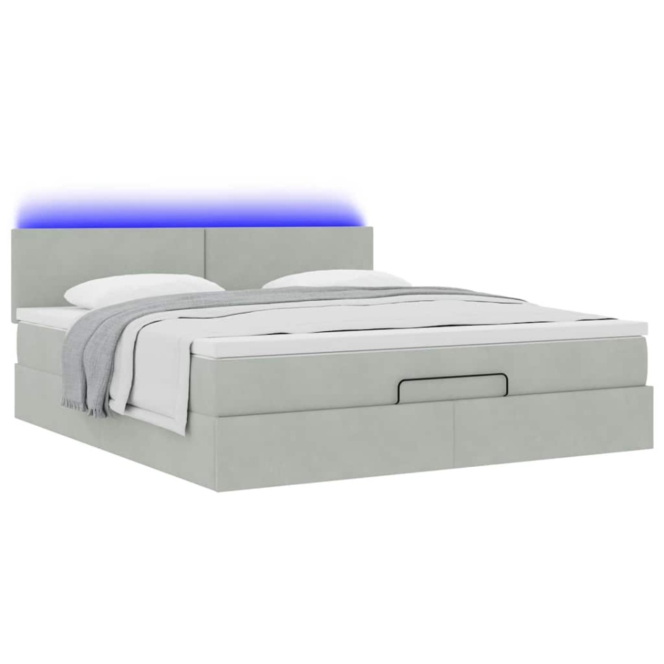 Cadru de pat otoman cu saltea Gri deschis 160x200cm catifea - 2 | YEO