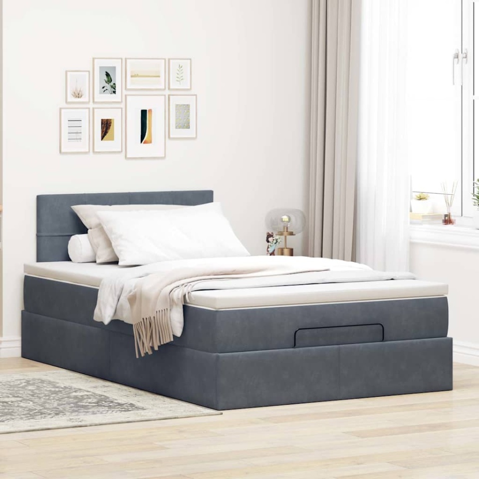 Cadru de pat otoman cu saltea Gri închis 120x200cm catifea - 3 | YEO