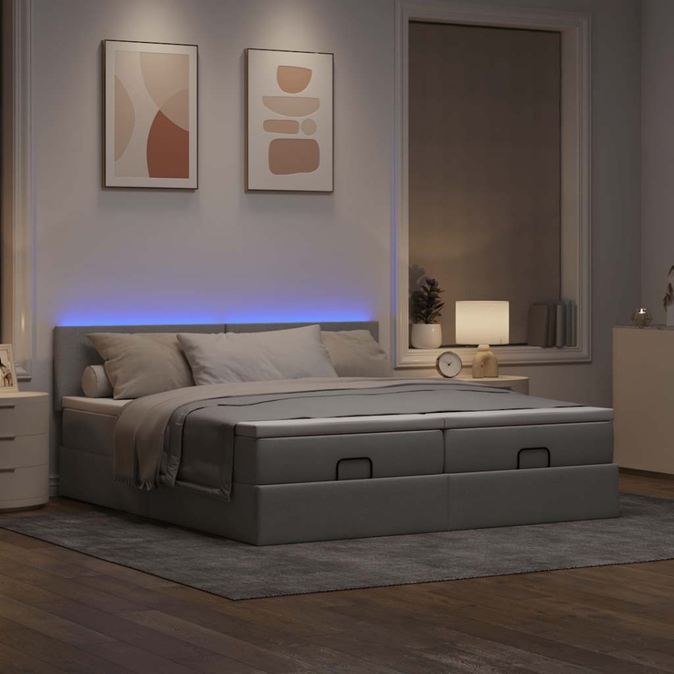 Cadru de pat otoman cu saltele Gri deschis 180x200cm Material - 2 | YEO