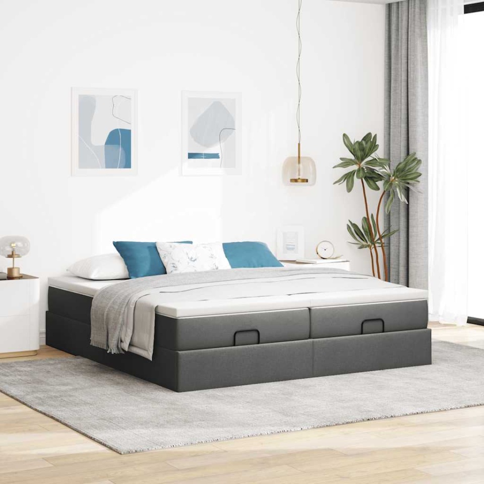 Cadru de pat otoman cu saltele Gri închis 180x200cm țesătură - 2 | YEO