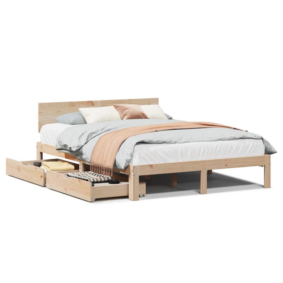 Cadru pat cu sertare, 140x200 cm, lemn masiv pin - 1 | YEO