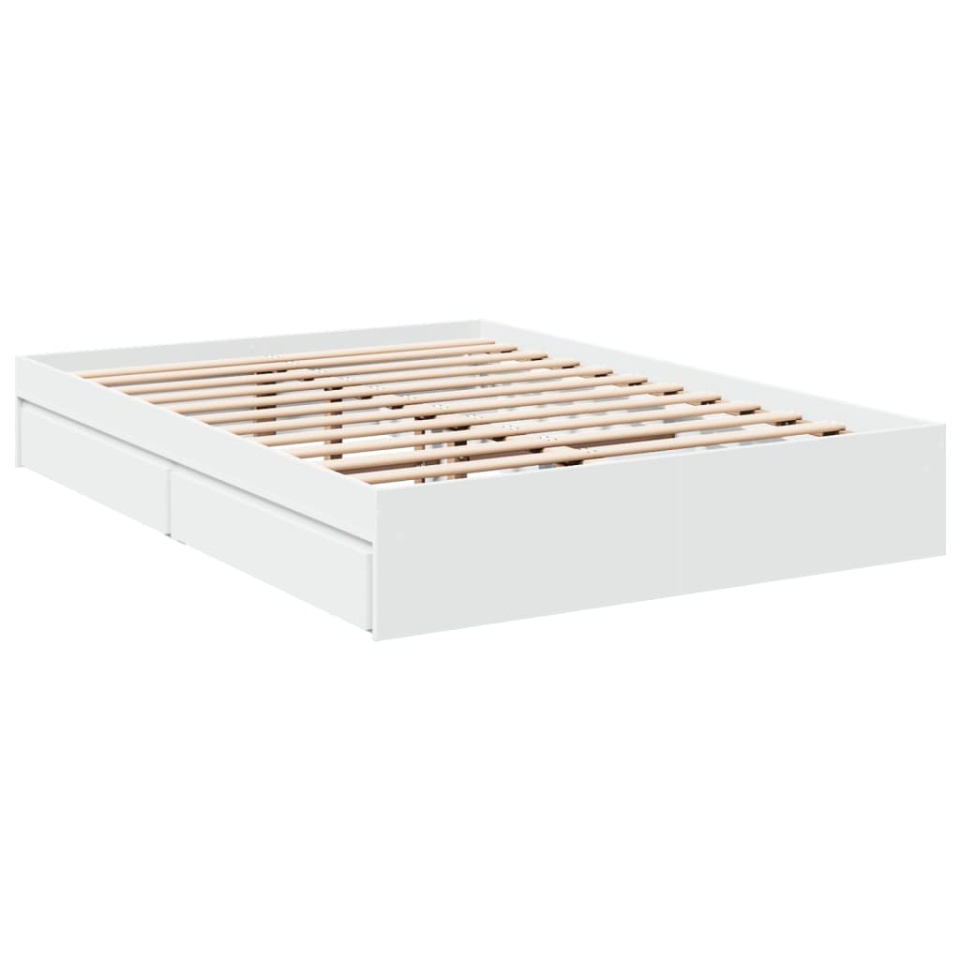 Cadru pat cu sertare alb extralucios 140x200 cm, lemn prelucrat - 2 | YEO