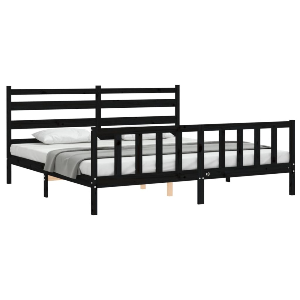 Cadru pat cu tăblie 200x200 cm, negru, lemn masiv - 2 | YEO