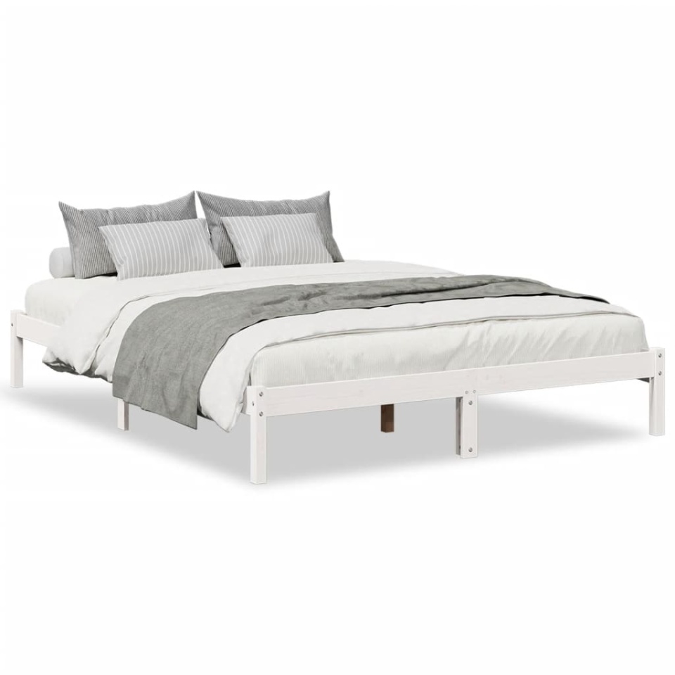 Cadru pat foarte lung fără saltea alb 160x210 cm lemn masiv pin - 1 | YEO