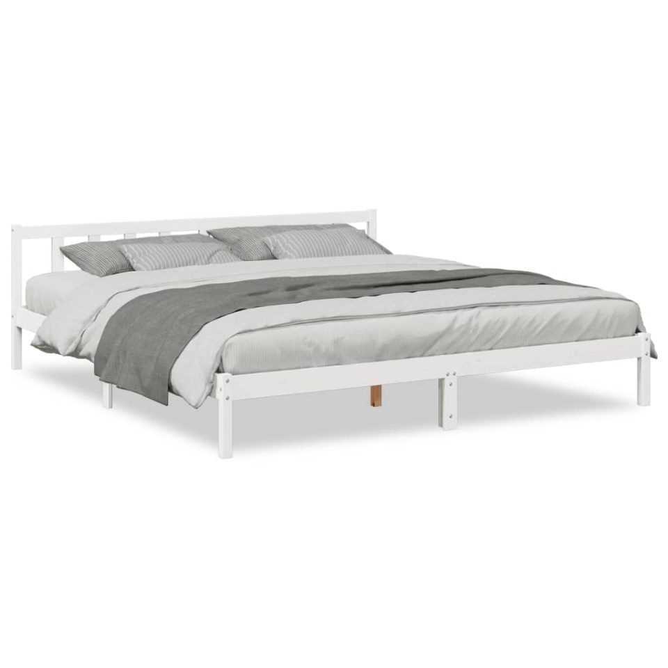 Cadru pat foarte lung fără saltea alb 180x220 cm lemn masiv pin - 1 | YEO