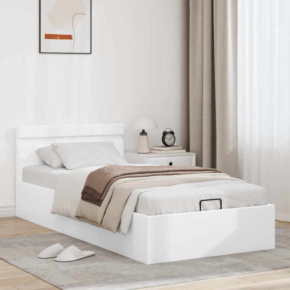 Cadru pat hidraulic cu ladă LED alb 90x200 cm piele ecologică - 2 | YEO
