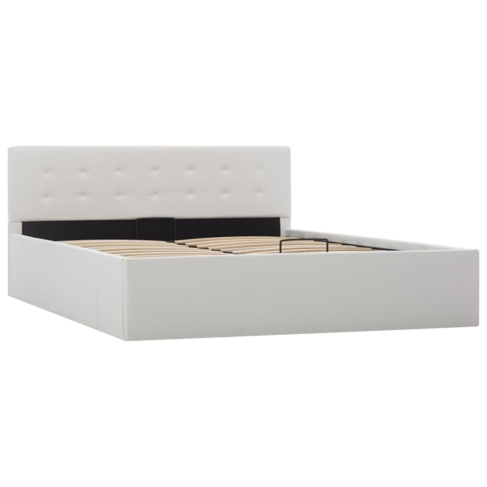 Cadru pat hidraulic, depozitare, alb, 140 x 200 cm, piele eco - 2 | YEO