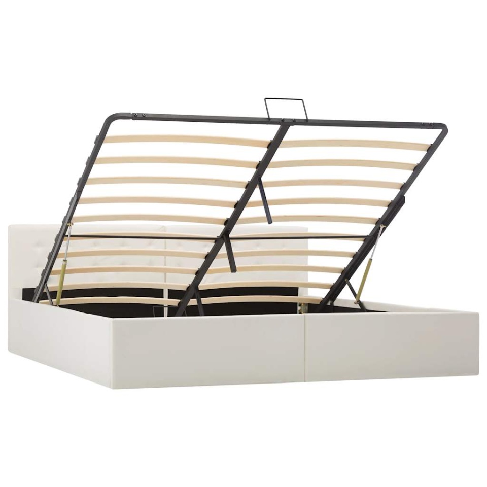 Cadru pat hidraulic, depozitare, alb, 180 x 200 cm, piele eco - 1 | YEO
