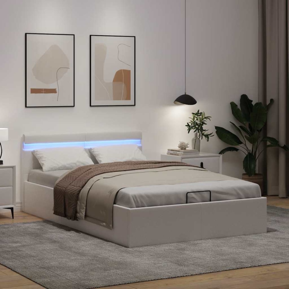Cadru pat hidraulic ladă cu LED alb 140x200 cm piele ecologică - 3 | YEO