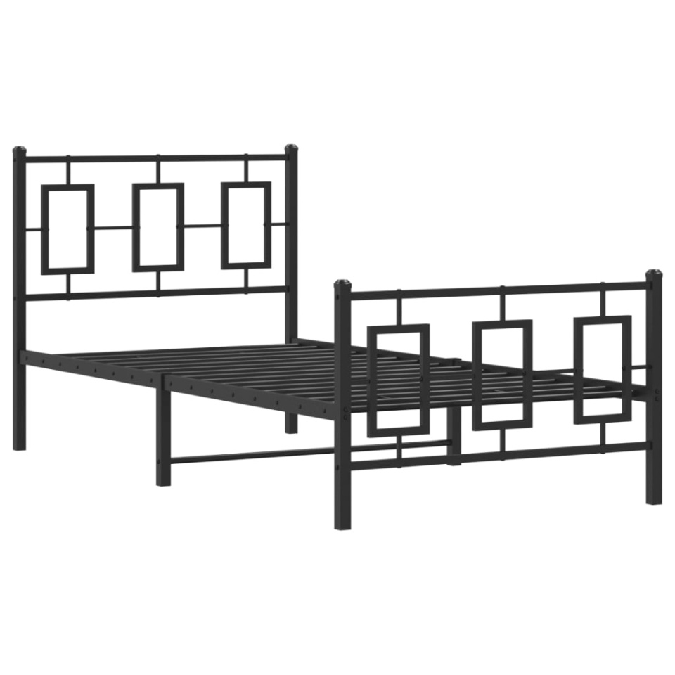 Cadru pat metalic cu tăblii de cap/picioare, negru, 90x200 cm - 2 | YEO