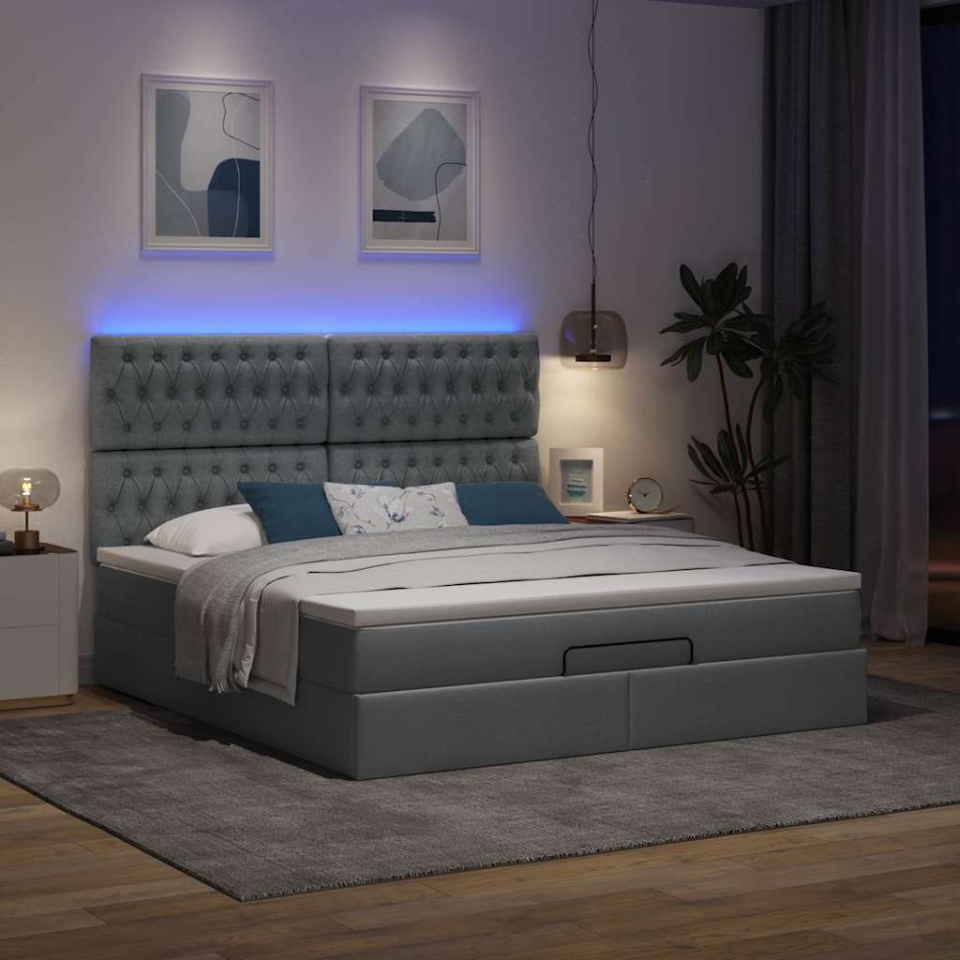 Cadru pat otoman cu saltea țesătură gri închis 180x200 cm - 2 | YEO