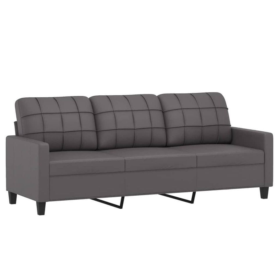 Canapea cu 3 locuri cu pernuțe, gri, 180 cm, piele ecologică - 3 | YEO