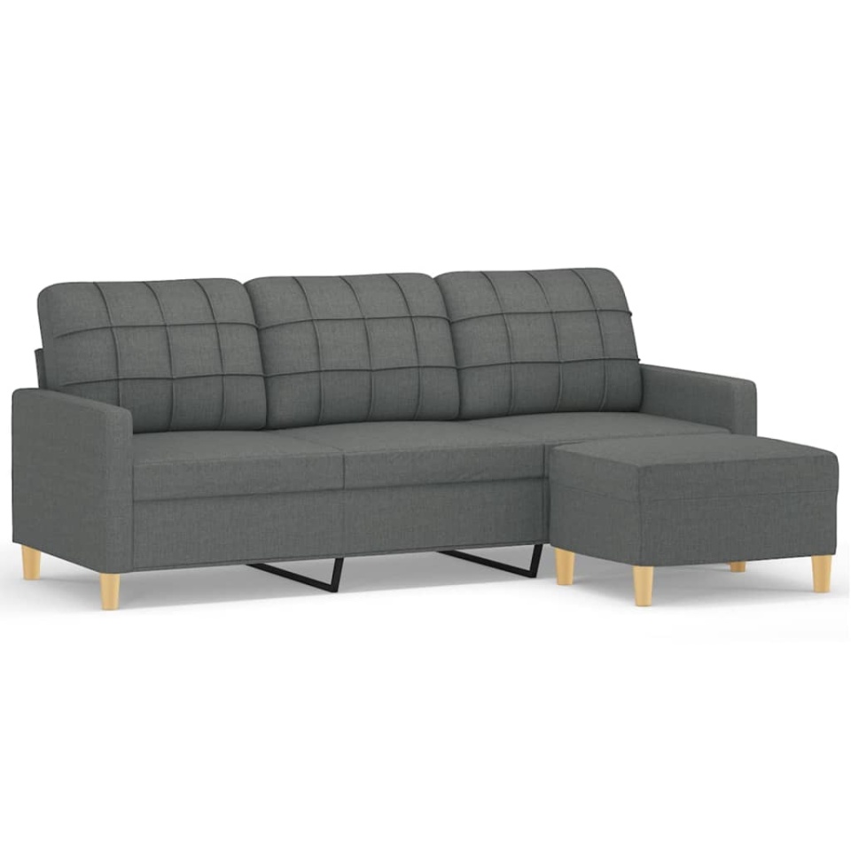 Canapea cu 3 locuri și taburet, gri închis, 180 cm, textil - 1 | YEO