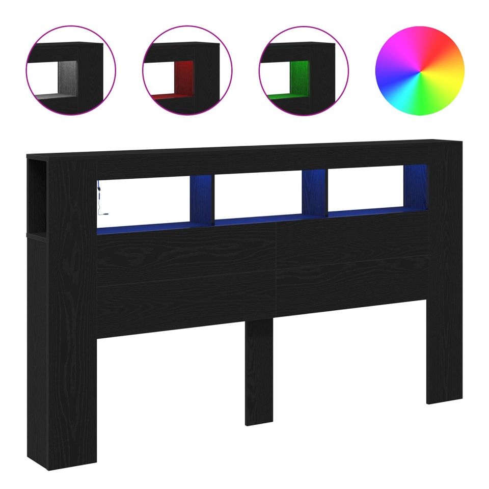Cap de pat storage cu lumini LED Stejar Negru 180x18,5x103,5 cm - 3 | YEO