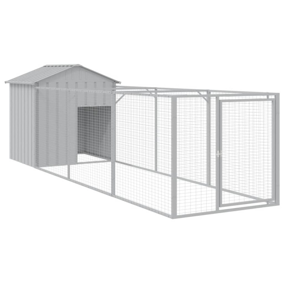 Casă câine & acoperiș gri deschis 117x405x123cm oțel galvanizat - 1 | YEO