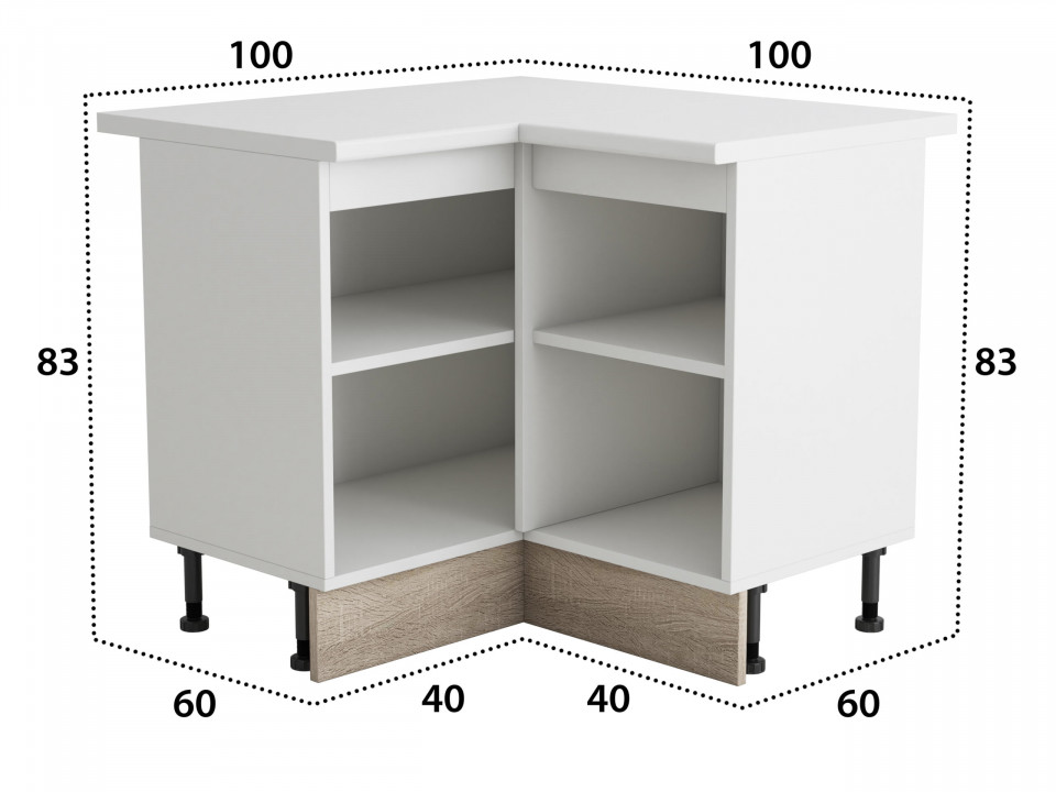 Coltar Alfa, Wenge Sonoma, Blat alb, PAL, 100x83x60 cm - 4 | YEO