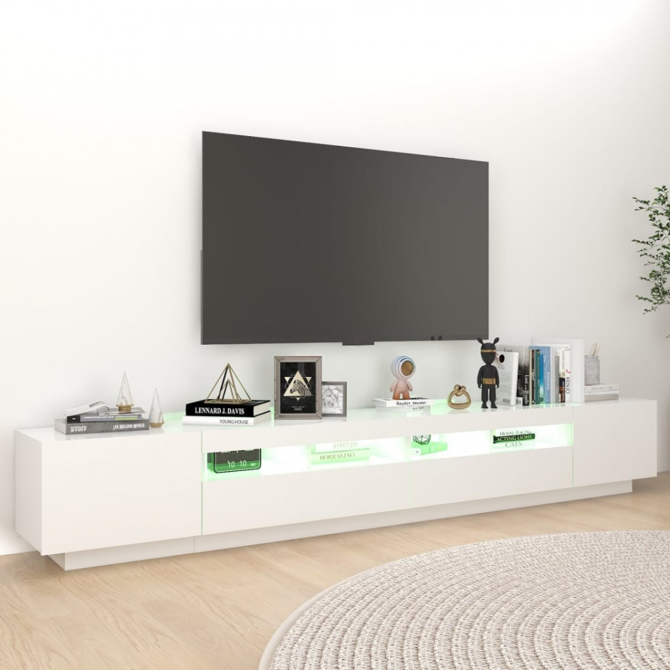 Comodă TV cu lumini LED, alb, 260x35x40 cm - 3 | YEO