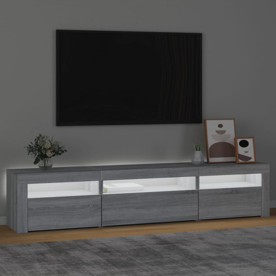 Comodă TV cu lumini LED, gri sonoma, 195x35x40 cm - 2 | YEO