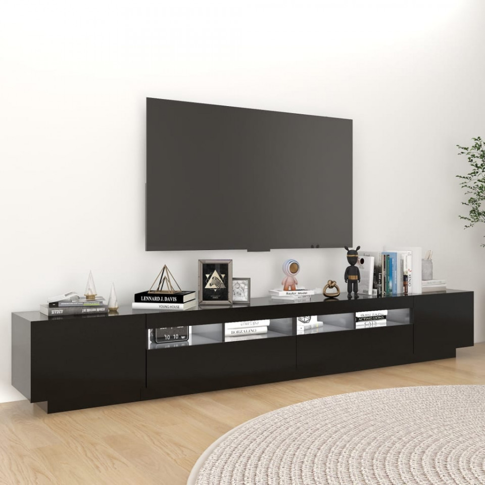 Comodă TV cu lumini LED, negru, 260x35x40 cm - 2 | YEO