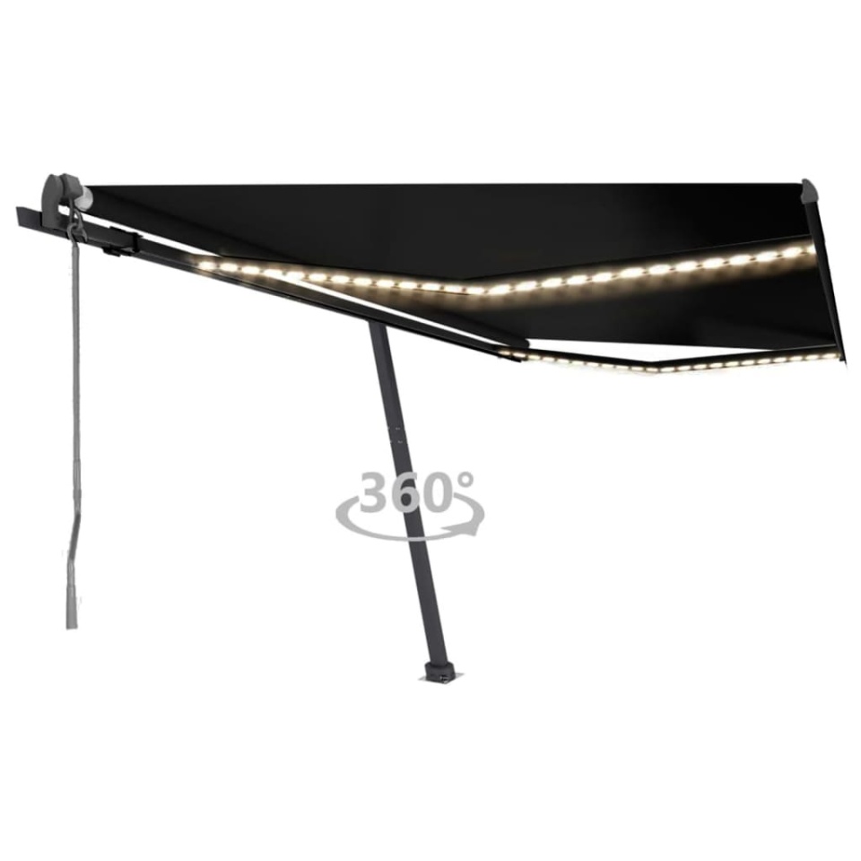 Copertină automată cu senzor vânt & LED, antracit, 400x350 cm