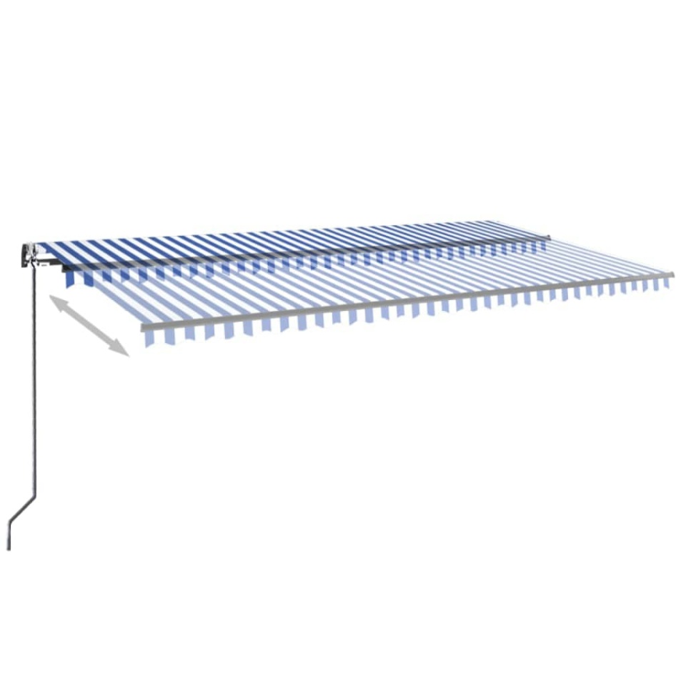 Copertină retractabilă automat, albastru și alb, 600x350 - 2 | YEO
