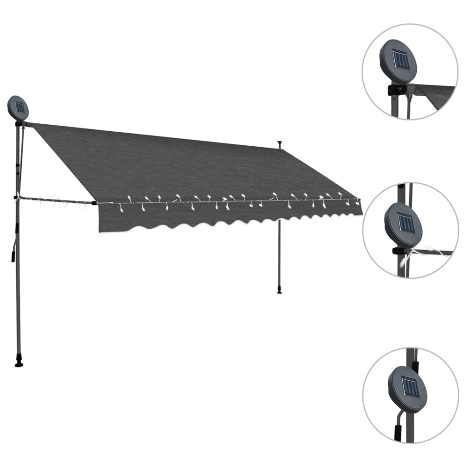 Copertină retractabilă manual cu LED, antracit, 350 cm - 2 | YEO
