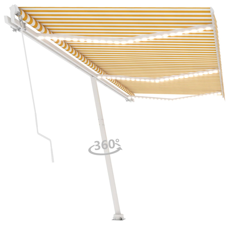 Copertină retractabilă manual cu LED, galben și alb, 600x300 cm - 1 | YEO