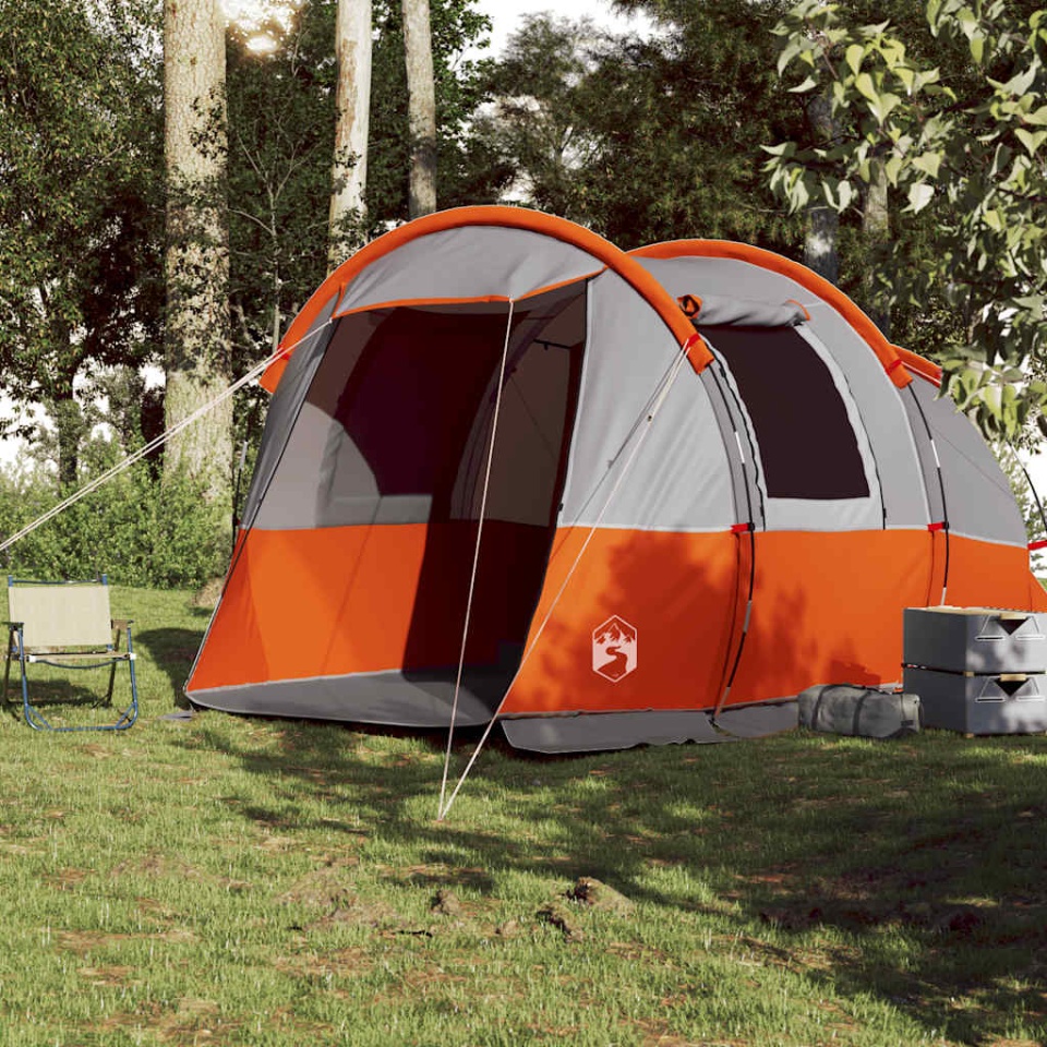 Cort de camping tunel 4 persoane, gri/portocaliu, impermeabil - 2 | YEO