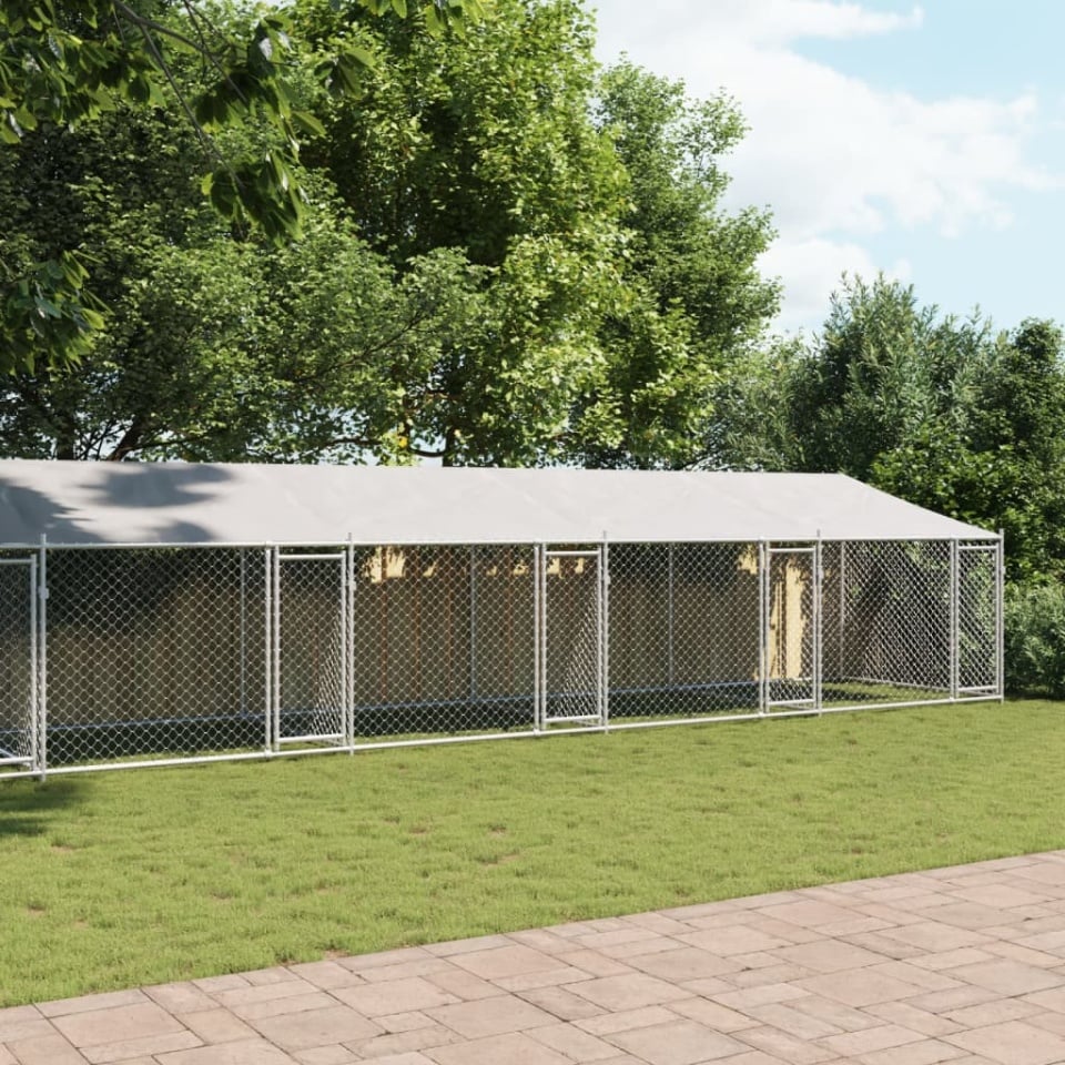 Cușcă câini cu acoperiș și uși, gri, 10x2x2 m, oțel galvanizat - 2 | YEO