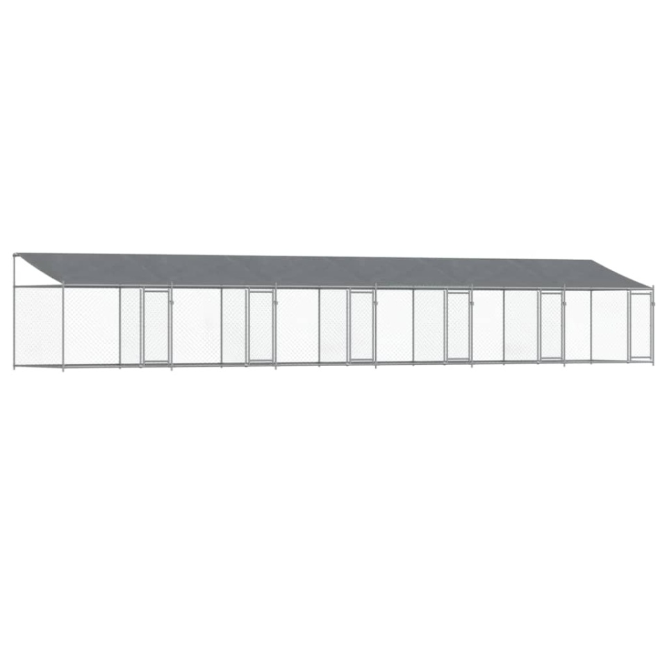 Cușcă câini cu acoperiș și uși, gri, 12x2x2 m, oțel galvanizat - 1 | YEO