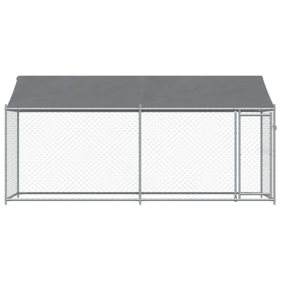 Cușcă câini cu acoperiș și uși, gri, 4x2x2 m, oțel galvanizat - 3 | YEO
