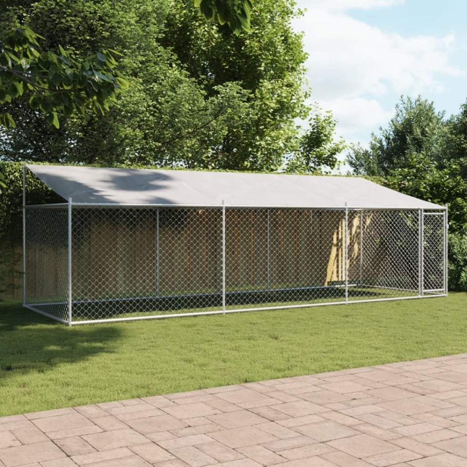 Cușcă câini cu acoperiș și uși, gri, 6x2x2 m, oțel galvanizat - 2 | YEO